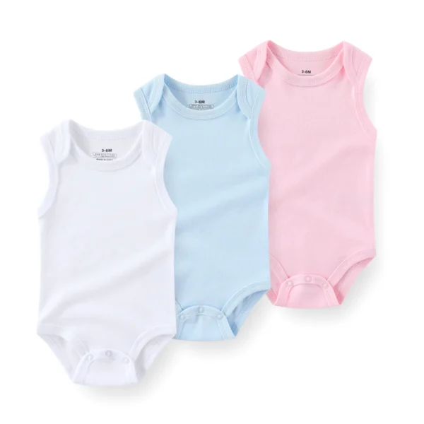3Pcs Solid Color Boy Girl Clothes 100%Cotton Sleeveless Bodysuits Baby Boy Clothes Summer Vest Envelope Collar - Image 6