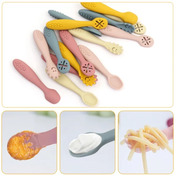 3PCS Silicone Spoon Fork For Baby Utensils Set Feeding Food Toddler Learn To Eat Training Soft Fork Cutlery Children's Tableware - Image 5