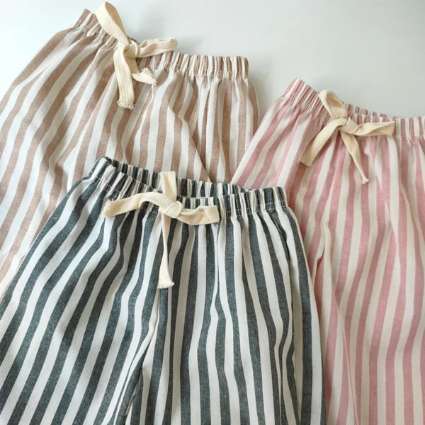 Children's Clothing Vintage Linen Cotton Stripe Pants Baby Boy Girl Casual Shorts Spring Summer Girls Loose Trousers and Shorts - Image 4