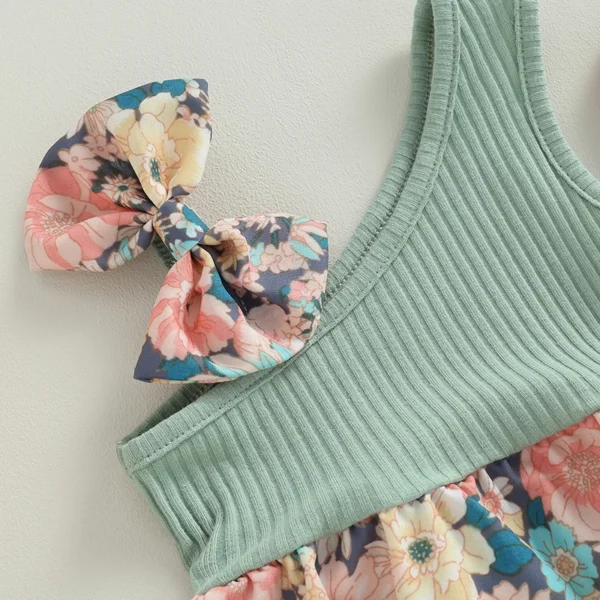 pudcoco Infant Newborn Baby Girl Two Piece Outfits Summer Floral One Shoulder Romper and Stretch Headband Cute Clothes - Image 6