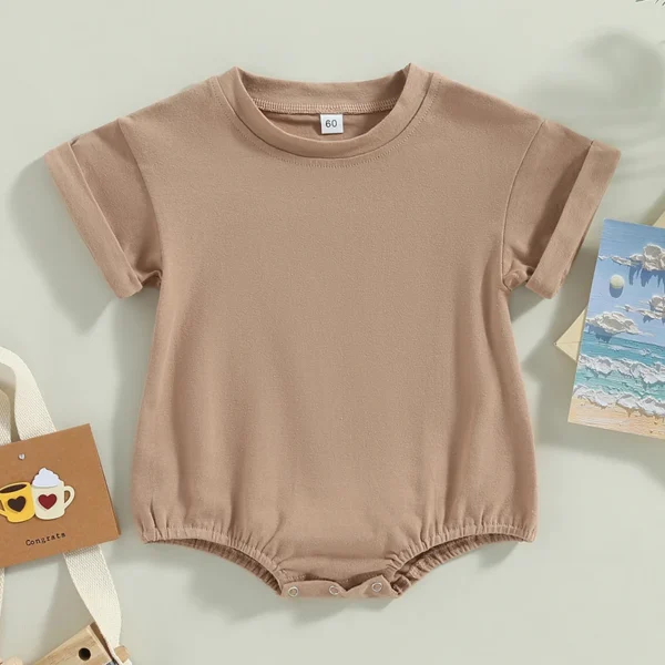 Newborn Baby Romper Summer Crewneck Romper Clothing Solid Casual Loose Jumpsuits Toddler Infant Boy Girl Cotton Playsuit - Image 3