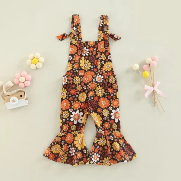 2022-08-29 Lioraitiin 0-4Years Toddler Baby Kid Girl Romper Sleeveless Off Shoulder Flower Print Loose Long Ruffle Romper - Image 3