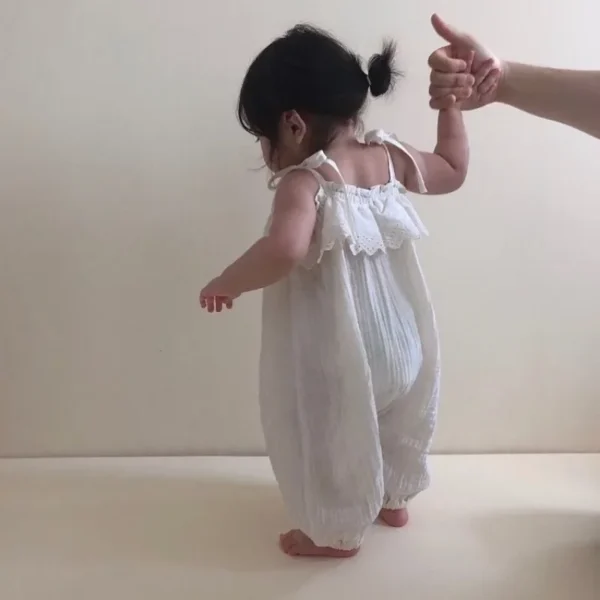 Summer Cotton Solid Baby Bodysuit Girl Loose Overalls Casual Outfit Clothes 0-2Y Baby Girls Breathable Sling Bodysuit - Image 5