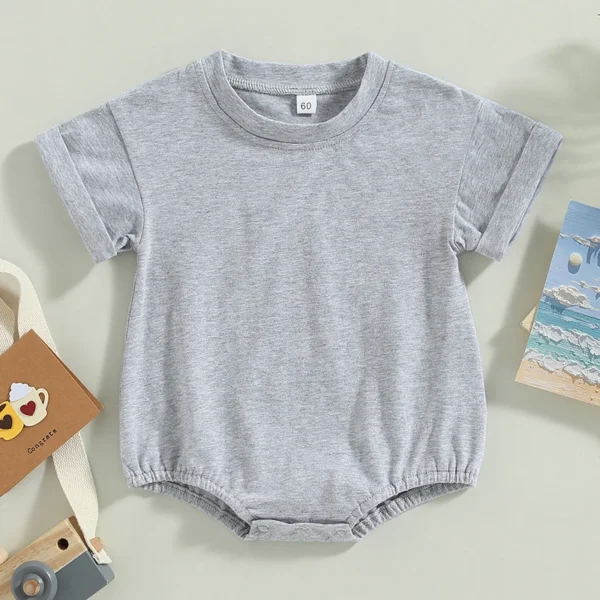 Newborn Baby Romper Summer Crewneck Romper Clothing Solid Casual Loose Jumpsuits Toddler Infant Boy Girl Cotton Playsuit - Image 2