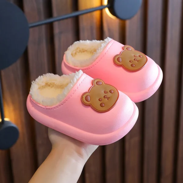 Winter Children Girls And Boy Slippers Newborn Cute Bear Print Indoor Home Thick Fleece Warm Shoes Kids Casual Slipper 2 - Image 2