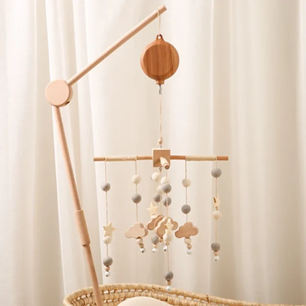 Crib Bell Rotary Music Box with Songs 0 12 Months Baby Bed Hanging Bell Toy Motor Accessory Pendant Toy Nursery Plays Wood Grain - Image 4