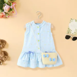 0-4 Y Summer Soft Colorful Baby Girl Dresses Sweet Newborn Sleeveless Round Neck Toddler Children Clothes Bow Infant Kid Outfit
