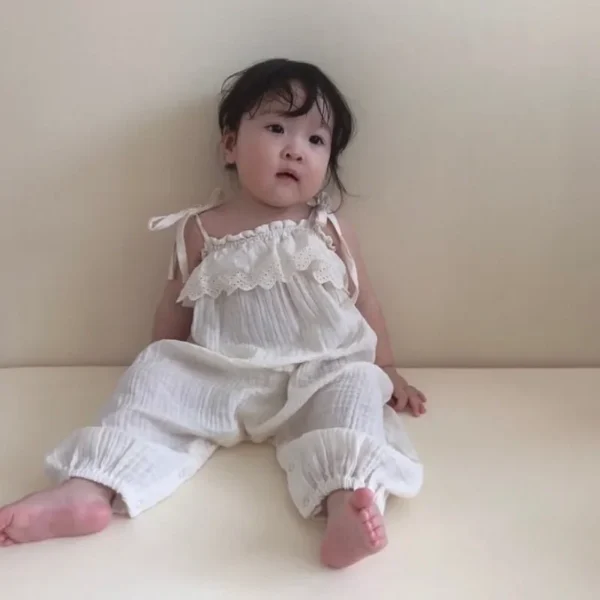 Summer Cotton Solid Baby Bodysuit Girl Loose Overalls Casual Outfit Clothes 0-2Y Baby Girls Breathable Sling Bodysuit - Image 6