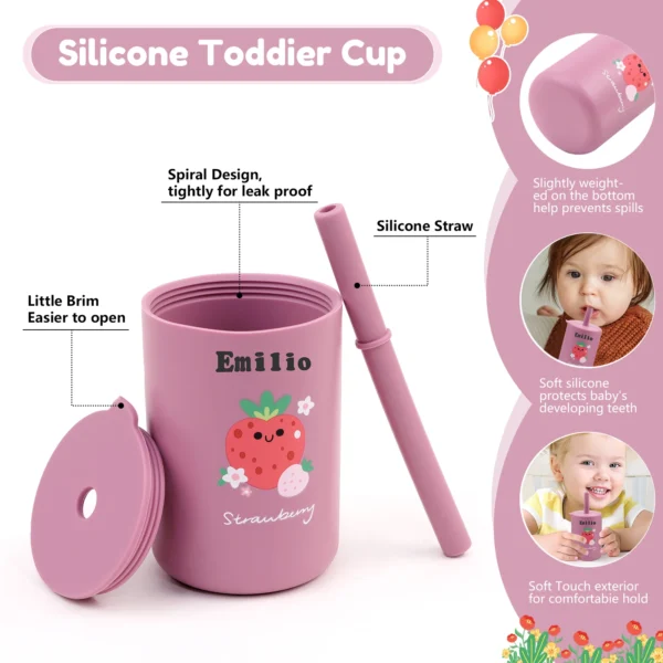 Baby Feeding Drinkware Straw Cup, Baby Learning Feeding Bottles, Anti-Hot Leakproof Silicone Tableware, Toddler Water Bottle - Image 2