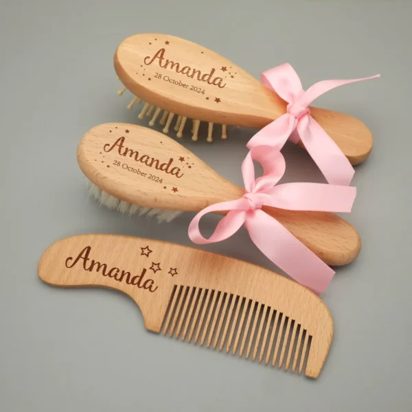 Personalized Baby Hairbrushes Custom Wood Baby Brush and Hair Comb Engrave Name Baptism Birthday Baby Shower New Born Gifts - Image 3