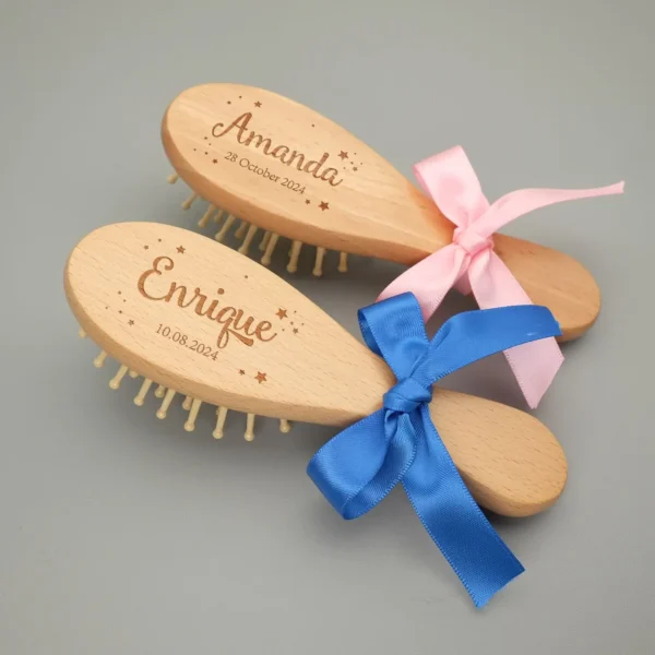 Personalized Baby Hairbrushes Custom Wood Baby Brush and Hair Comb Engrave Name Baptism Birthday Baby Shower New Born Gifts - Image 4