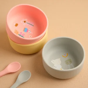 1PCS Baby Weaning Bowl Silicone Cartoon Pattern BPA Free Non Toxic Dishwasher Safe Food Feeding Container Tableware Baby Stuff