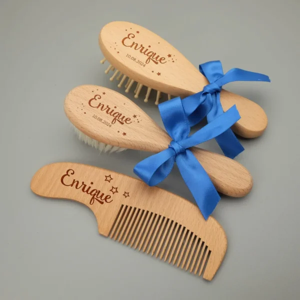 Personalized Baby Hairbrushes Custom Wood Baby Brush and Hair Comb Engrave Name Baptism Birthday Baby Shower New Born Gifts