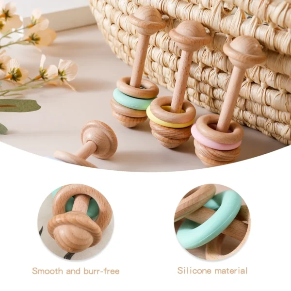 Baby Toys Wooden Rattles Silicone Ring Baby Rattles and Mobiles 0 12 Months Sensory Toys for Baby Wooden Teether for Baby Gifts - Image 2