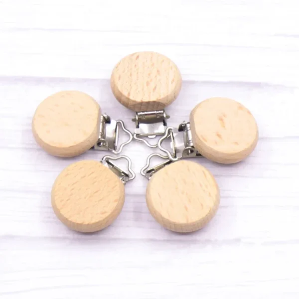 5pc Wooden Baby Pacifier Holder Metal clip beech Baby Pacifier clips chain accessories BPA free wooden teether Chilren Goods Toy - Image 2