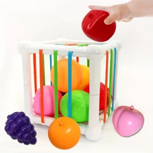 Early Learning Fruit Recognition Cube Box, Shape Sorting Toy for Kids,Designed for Finger Grip Training for Baby