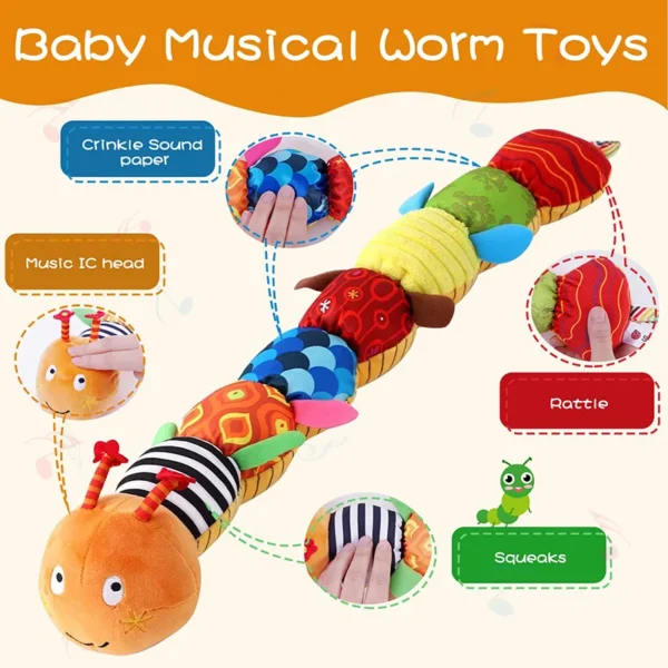 Baby Rattle Musical Caterpillar Worm Soft Infant Plush Toys Educational Interactive Sensory Toy for Babies Newborn Toddler Gift - Image 2