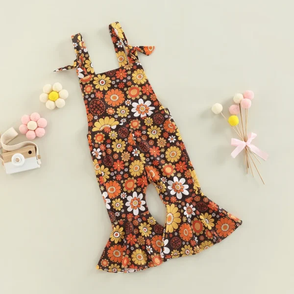 2022-08-29 Lioraitiin 0-4Years Toddler Baby Kid Girl Romper Sleeveless Off Shoulder Flower Print Loose Long Ruffle Romper - Image 4