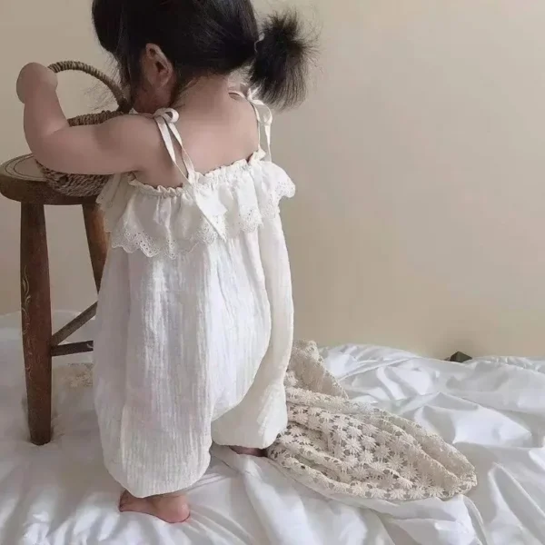 Summer Cotton Solid Baby Bodysuit Girl Loose Overalls Casual Outfit Clothes 0-2Y Baby Girls Breathable Sling Bodysuit - Image 2
