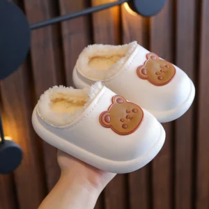 Winter Children Girls And Boy Slippers Newborn Cute Bear Print Indoor Home Thick Fleece Warm Shoes Kids Casual Slipper 2
