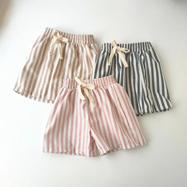 Children's Clothing Vintage Linen Cotton Stripe Pants Baby Boy Girl Casual Shorts Spring Summer Girls Loose Trousers and Shorts - Image 3