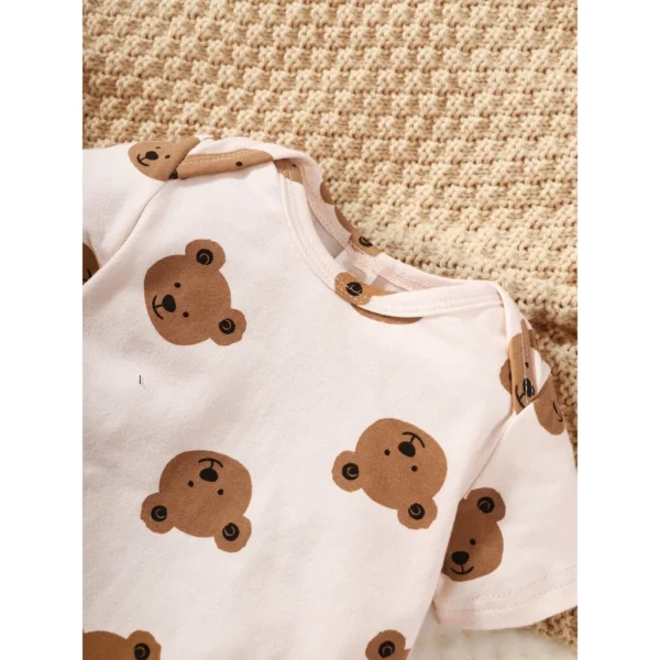 0-9 Months Newborn Baby Boy 4PCS Clothing Set Bear Print Short/Long Sleeve Bodysuit+Pants+Hat+Sock Cute Baby Photograph Outfit - Image 2