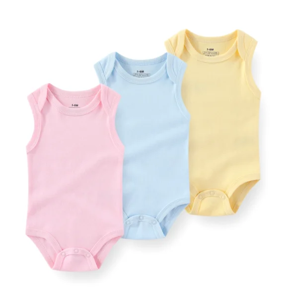 1/3 Pieces Solid Color Sleeveless baby Unisex bodysuits Cotton Newborn Boy Girl Onesies Summer Infant Clothes - Image 2