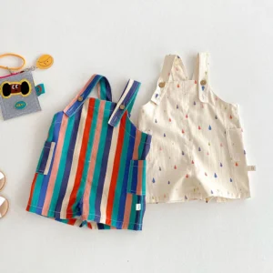 9M-5T Summer Kids Clothes Colorful Striped Overalls Raindrop Print Girls Jumpsuits Kids Outfit