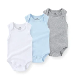 3Pcs Solid Color Boy Girl Clothes 100%Cotton Sleeveless Bodysuits Baby Boy Clothes Summer Vest Envelope Collar