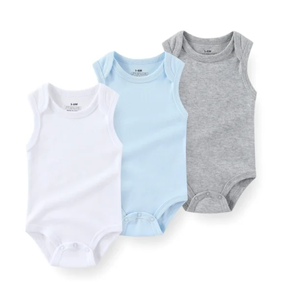 3Pcs Solid Color Boy Girl Clothes 100%Cotton Sleeveless Bodysuits Baby Boy Clothes Summer Vest Envelope Collar