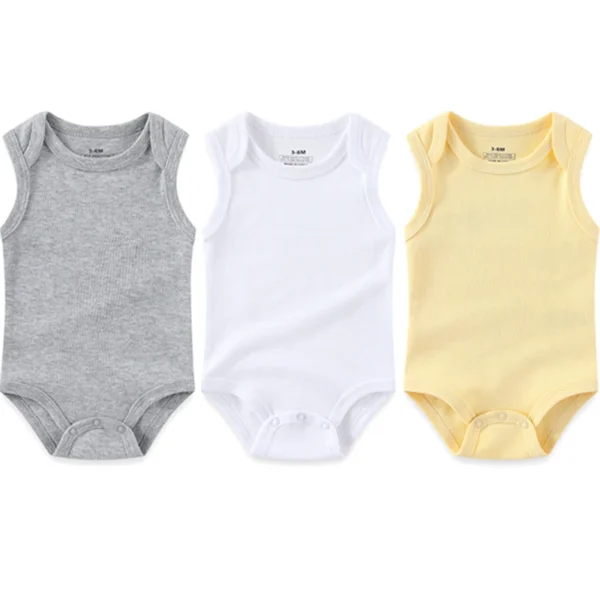 3Pcs Solid Color Boy Girl Clothes 100%Cotton Sleeveless Bodysuits Baby Boy Clothes Summer Vest Envelope Collar - Image 3
