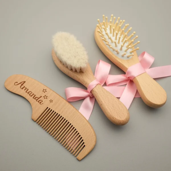 Personalized Baby Hairbrushes Custom Wood Baby Brush and Hair Comb Engrave Name Baptism Birthday Baby Shower New Born Gifts - Image 2