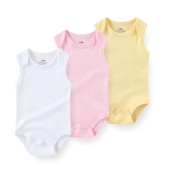 3Pcs Solid Color Boy Girl Clothes 100%Cotton Sleeveless Bodysuits Baby Boy Clothes Summer Vest Envelope Collar - Image 5