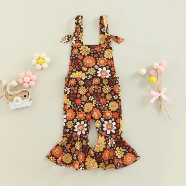 2022-08-29 Lioraitiin 0-4Years Toddler Baby Kid Girl Romper Sleeveless Off Shoulder Flower Print Loose Long Ruffle Romper - Image 2
